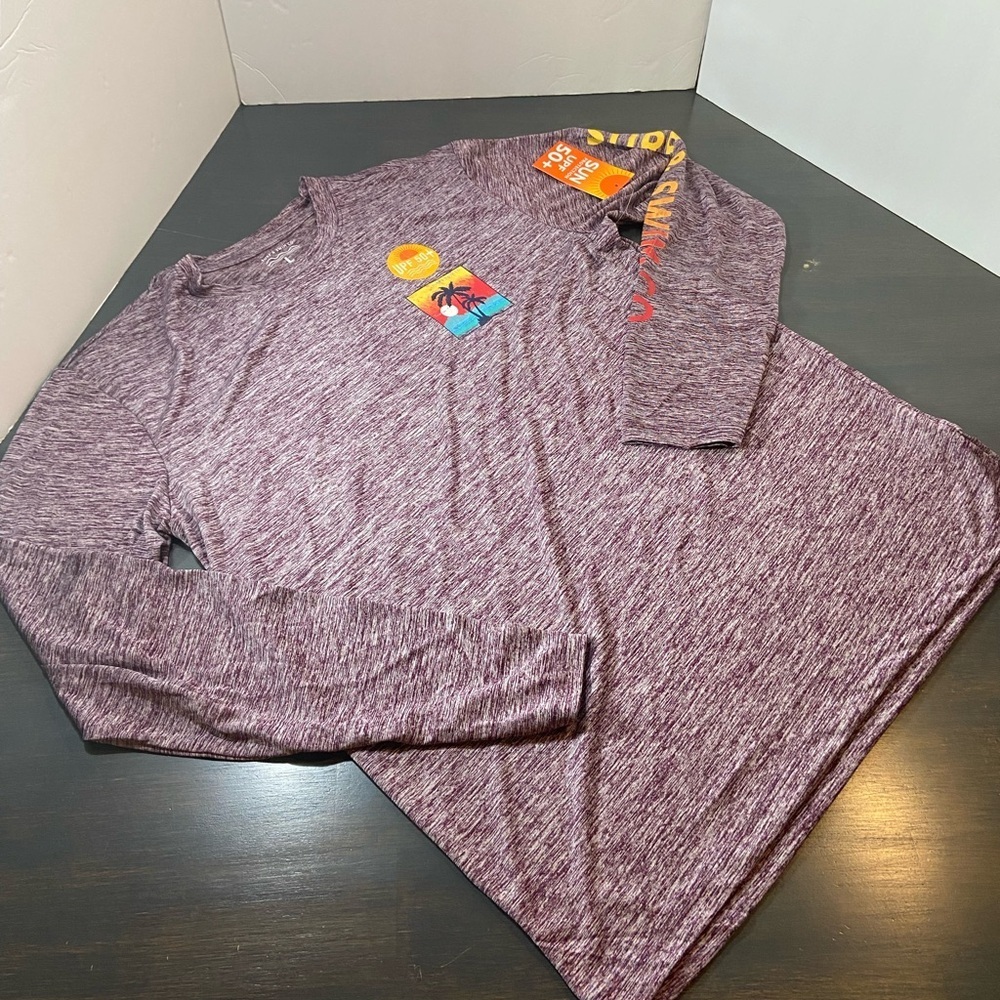 Men's Long Sleeve Heathered Swim Tee  Shirt UPF 50 Large